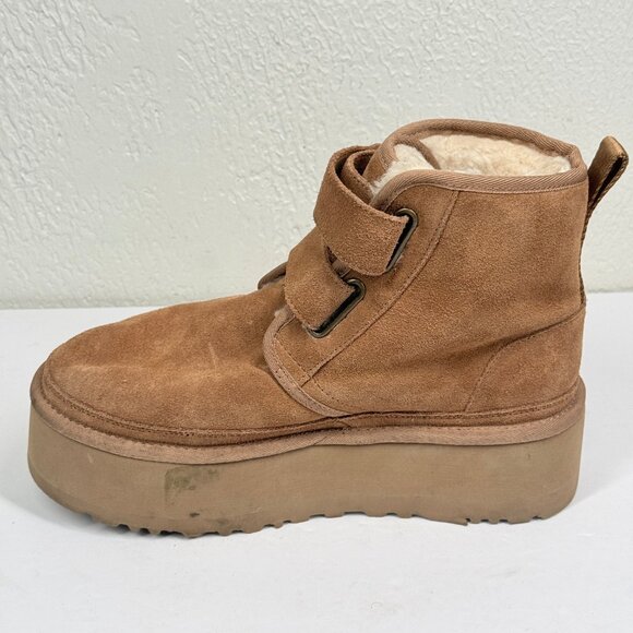 UGG Neumel Platform Chukka Boots Suede Strap Chestnut Tan Plush Lined Size 8 - Picture 6 of 8
